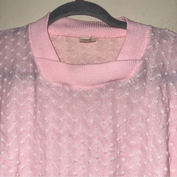 Women’s Vintage Retro Coquette  Singe Stitch Pink Eyelet Long Sleeve Sheer Top - Picture 13 of 14